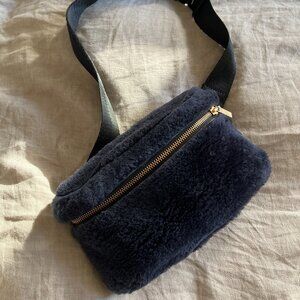 Dark blue shearling waist bag
